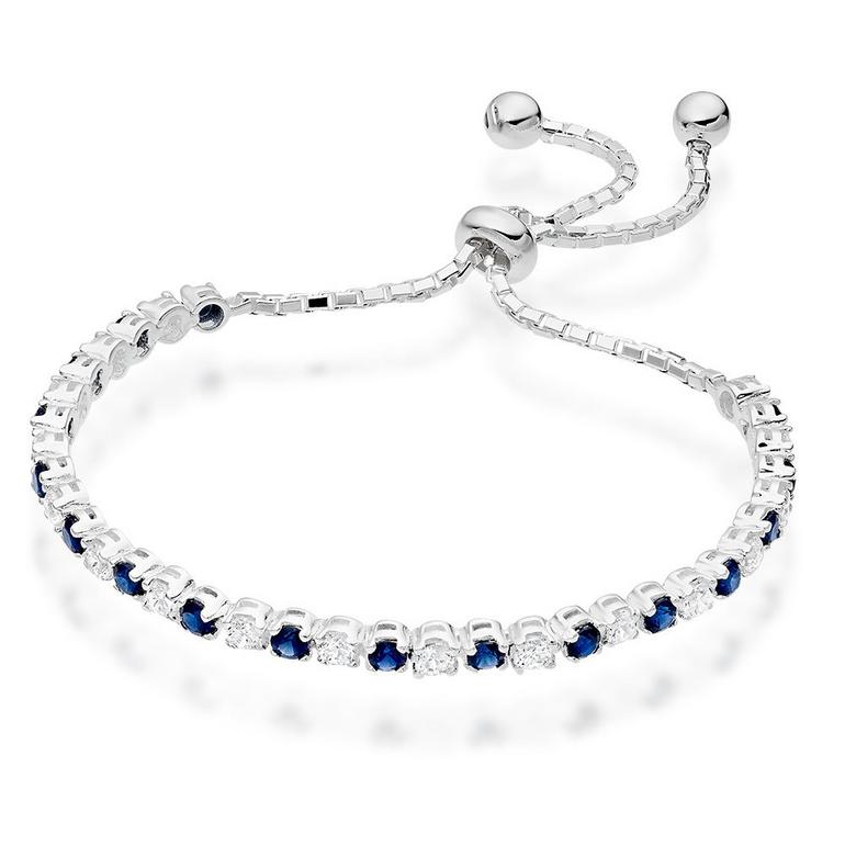 Silver Synthetic Sapphire and Cubic Zirconia Slider Bracelet