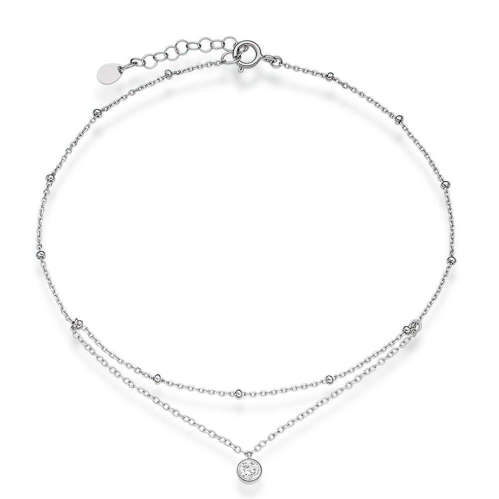 Silver Cubic Zirconia Double Strand Anklet