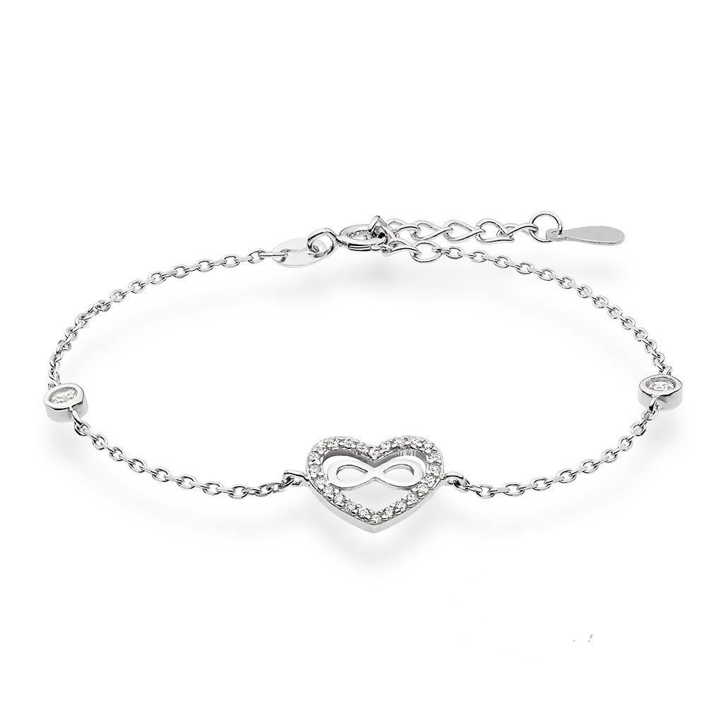 Mesh bracelet made of 316L steel in cooper color, interconnected hearts,  zircons and the inscription 'LOVE