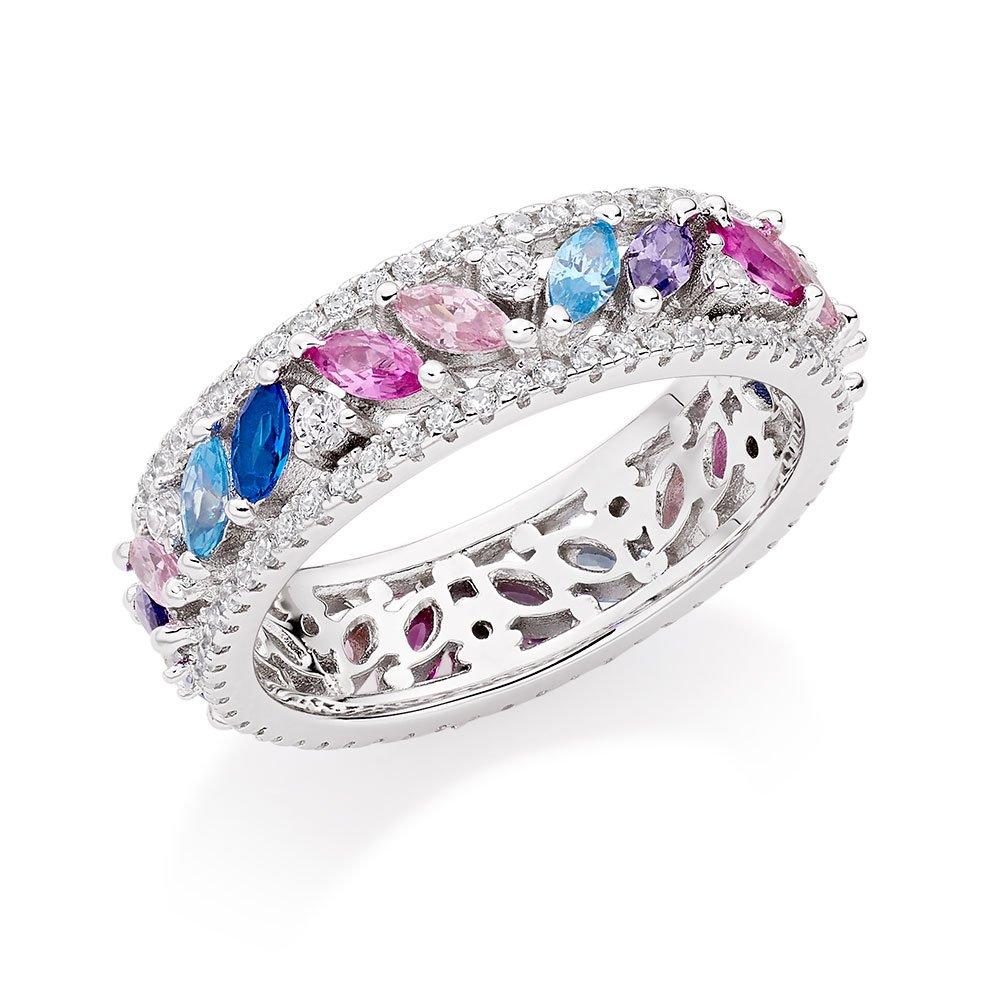 Silver Multi-Coloured Cubic Zirconia Ring