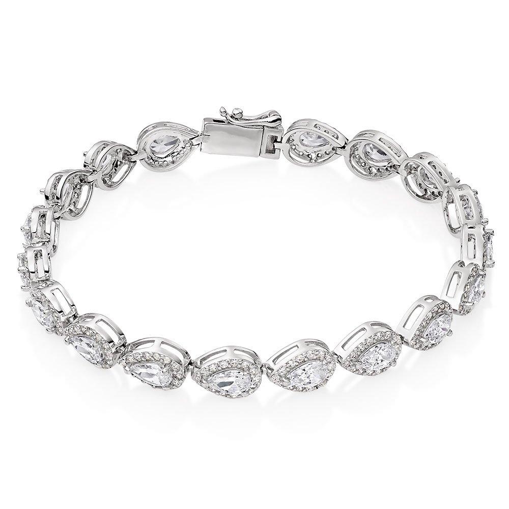 Silver Pear-Shaped Cubic Zirconia Halo Bracelet