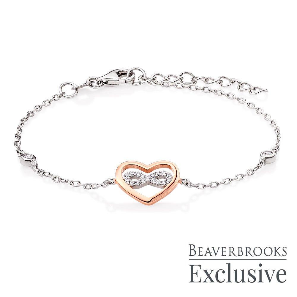 Silver Rose Gold Plated Cubic Zirconia Infinity Heart Bracelet