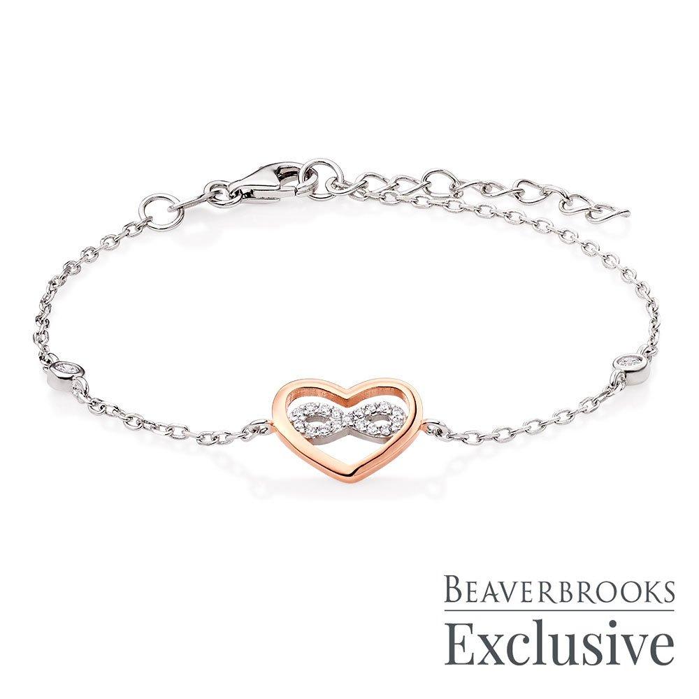 Silver Rose Gold Plated Cubic Zirconia Infinity Heart Bracelet
                                    