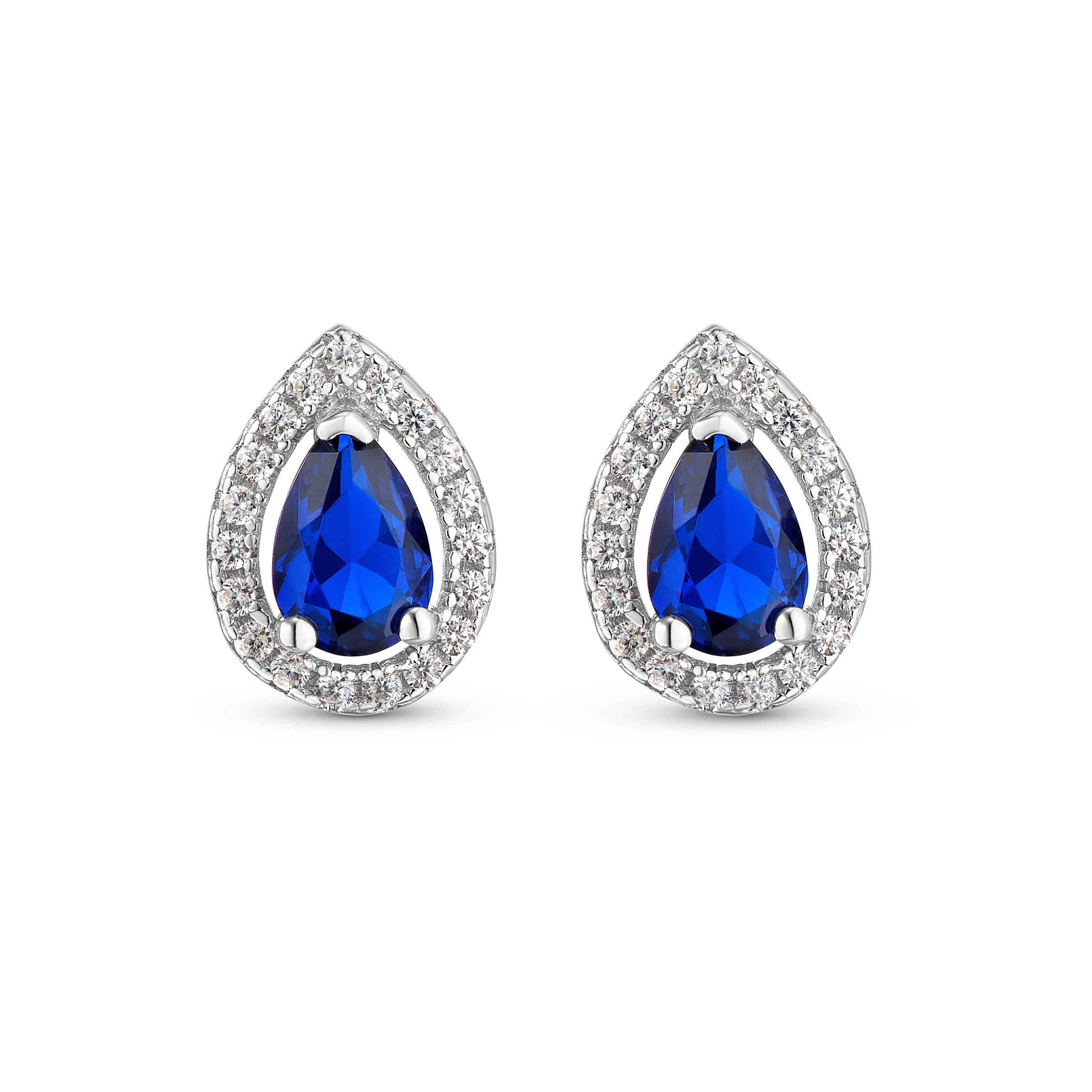 Silver Cubic Zirconia Blue Halo Stud Earrings | 0118679 | Beaverbrooks ...