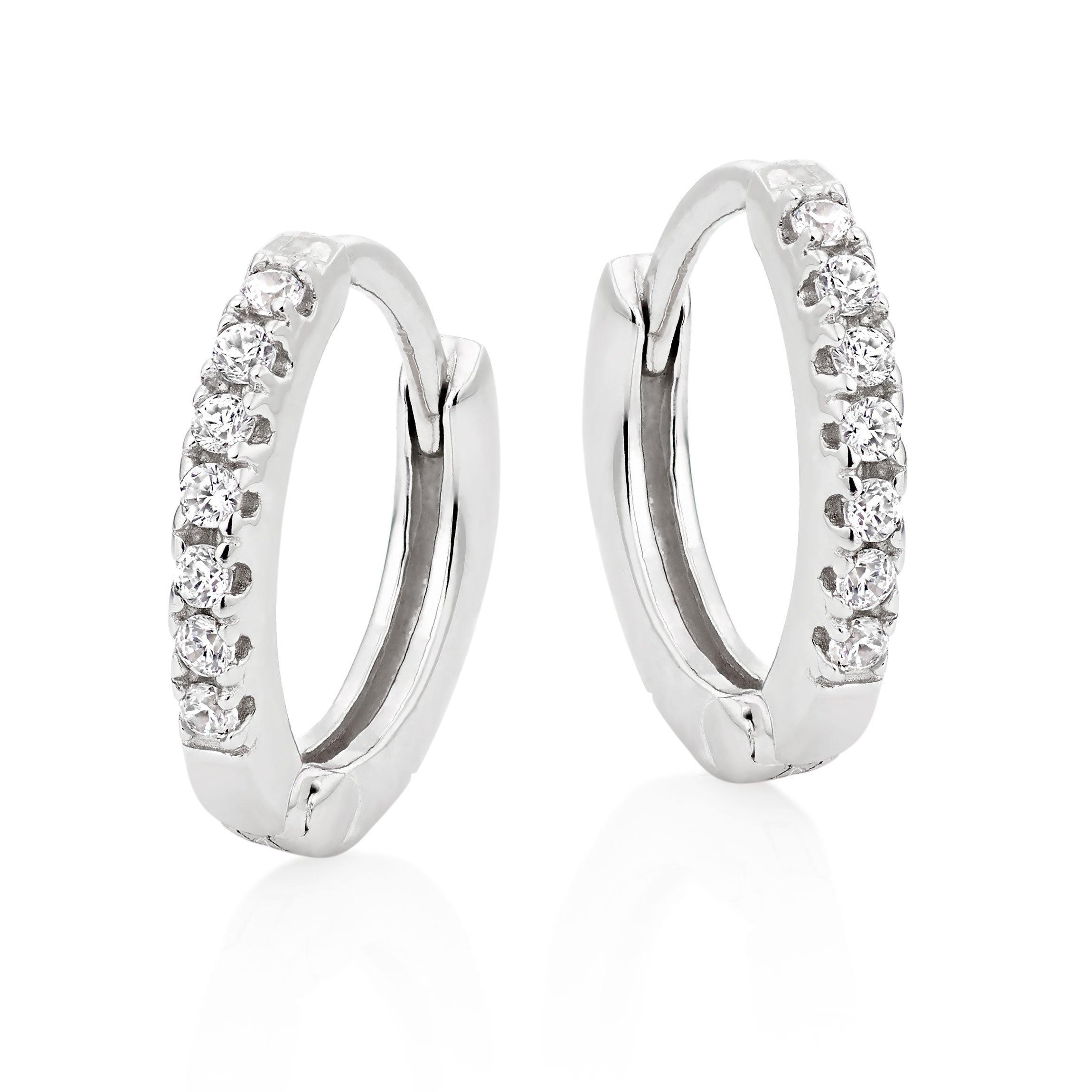 Beaverbrooks Silver Cubic Zirconia Huggie Hoop Earrings