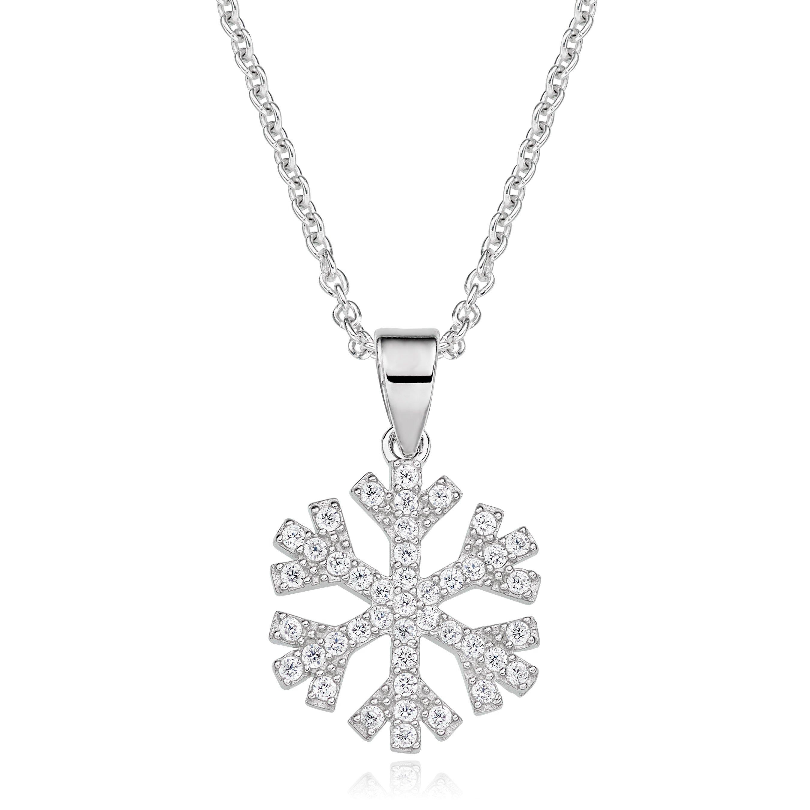 Silvershake Snowflake Pendant - 925 Sterling Silver With White Cubic Zirconia