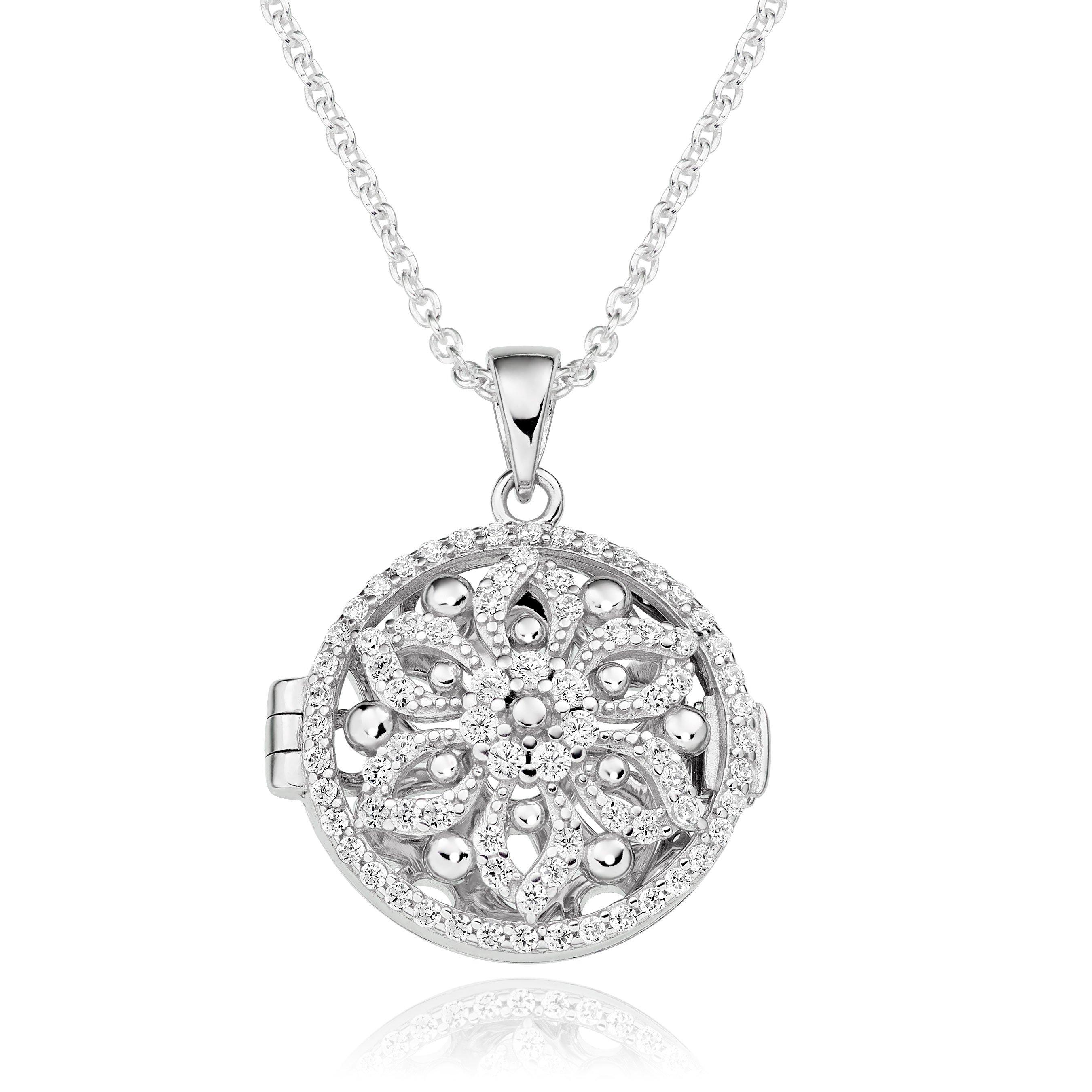 Silver Cubic Zirconia Flower Locket Pendant | 0118754 | Beaverbrooks ...