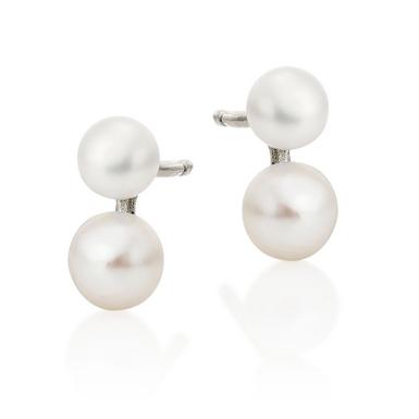 Silver Freshwater Cultured Double Pearl Earrings