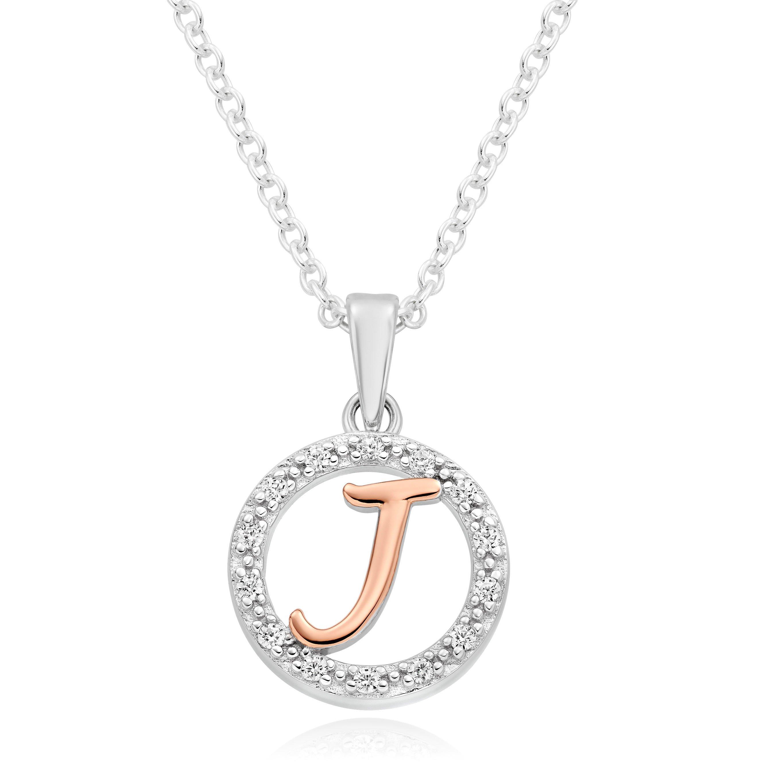 Silver Rose Gold Plated Cubic Zirconia Letter J Pendant 0119334 Beaverbrooks the Jewellers