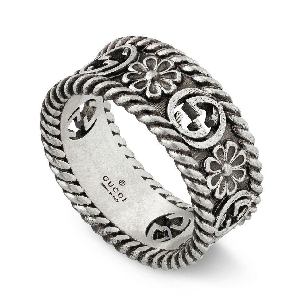 Gucci Interlocking G Flower Silver Ring 0119405 Beaverbrooks the Jewellers