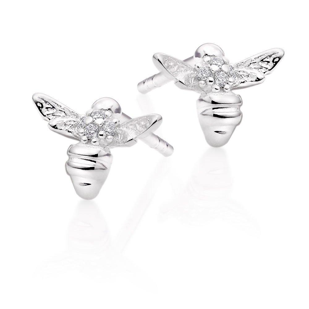 Mini B Silver Cubic Zirconia Bee Earrings