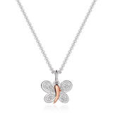 Mini B Silver and Rose Gold Plated Cubic Zirconia Butterfly Pendant