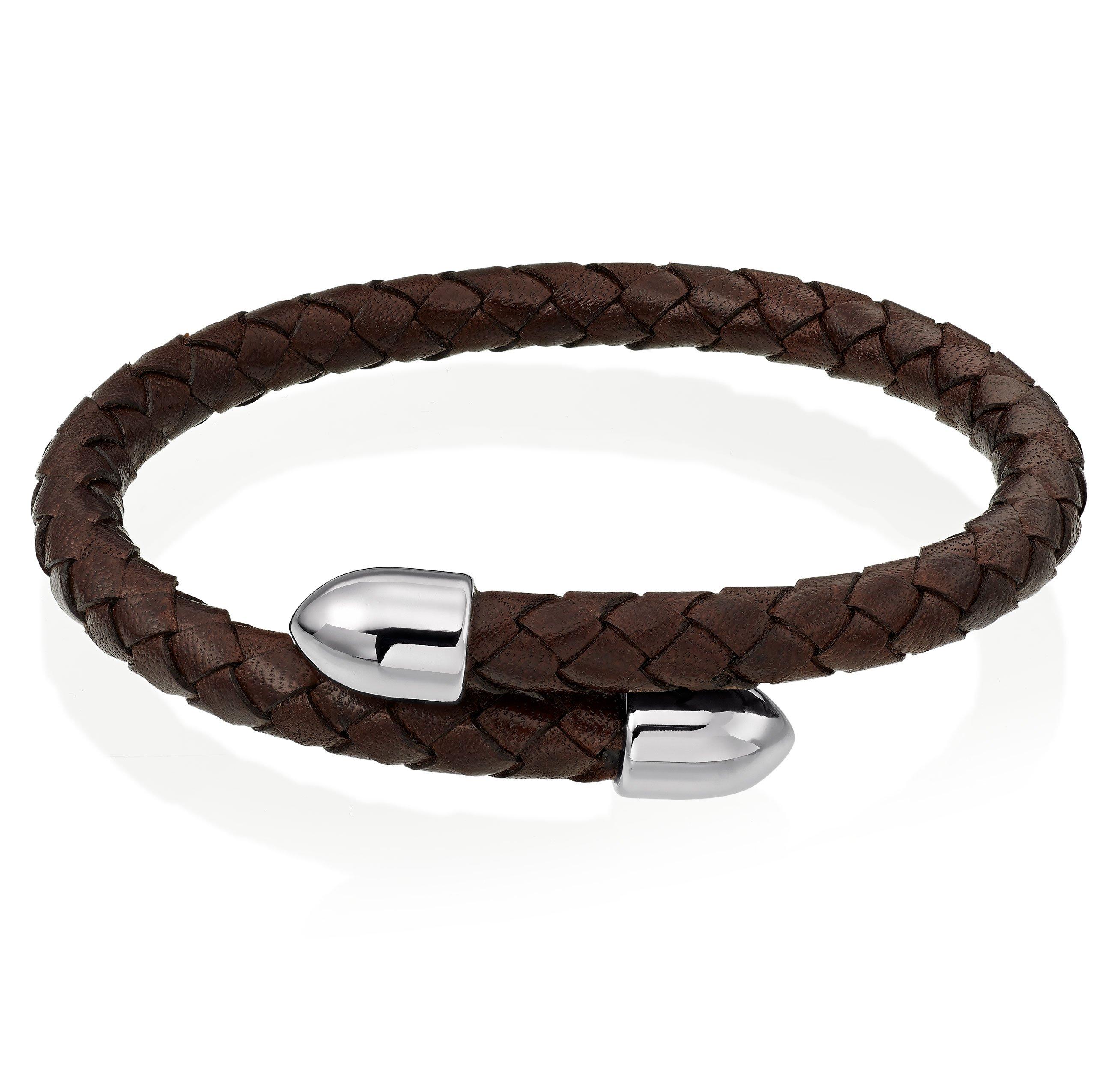 Stainless Steel Brown Leather Men's Bracelet | 0119690 | Beaverbrooks ...