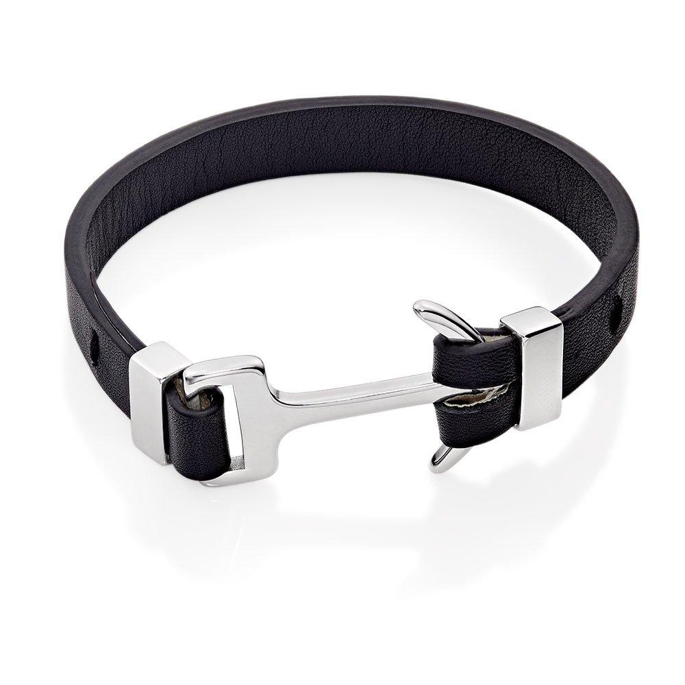 Black Leather Anchor Men's Bracelet | 0119693 | Beaverbrooks the Jewellers