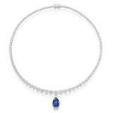 Silver Cubic Zirconia Blue Pear Necklace