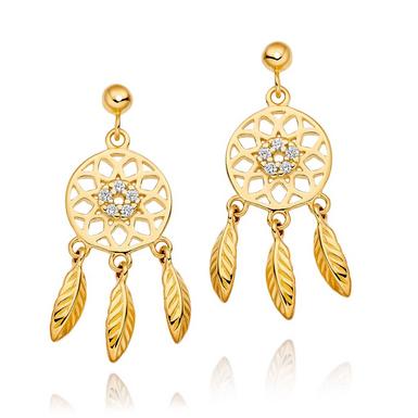 Silver 18ct Gold Plated Cubic Zirconia Dream Catcher Earrings