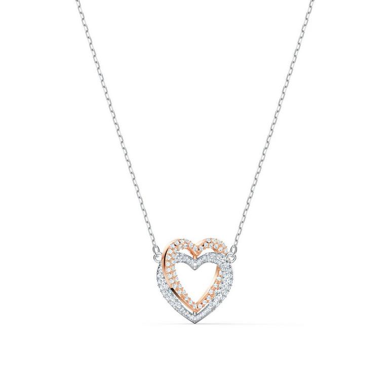 Swarovski Infinity Double Heart Silver and Rose Gold Tone Necklace