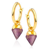 18ct Yellow Gold Plated Silver Amethyst Charm Hoop Earrings