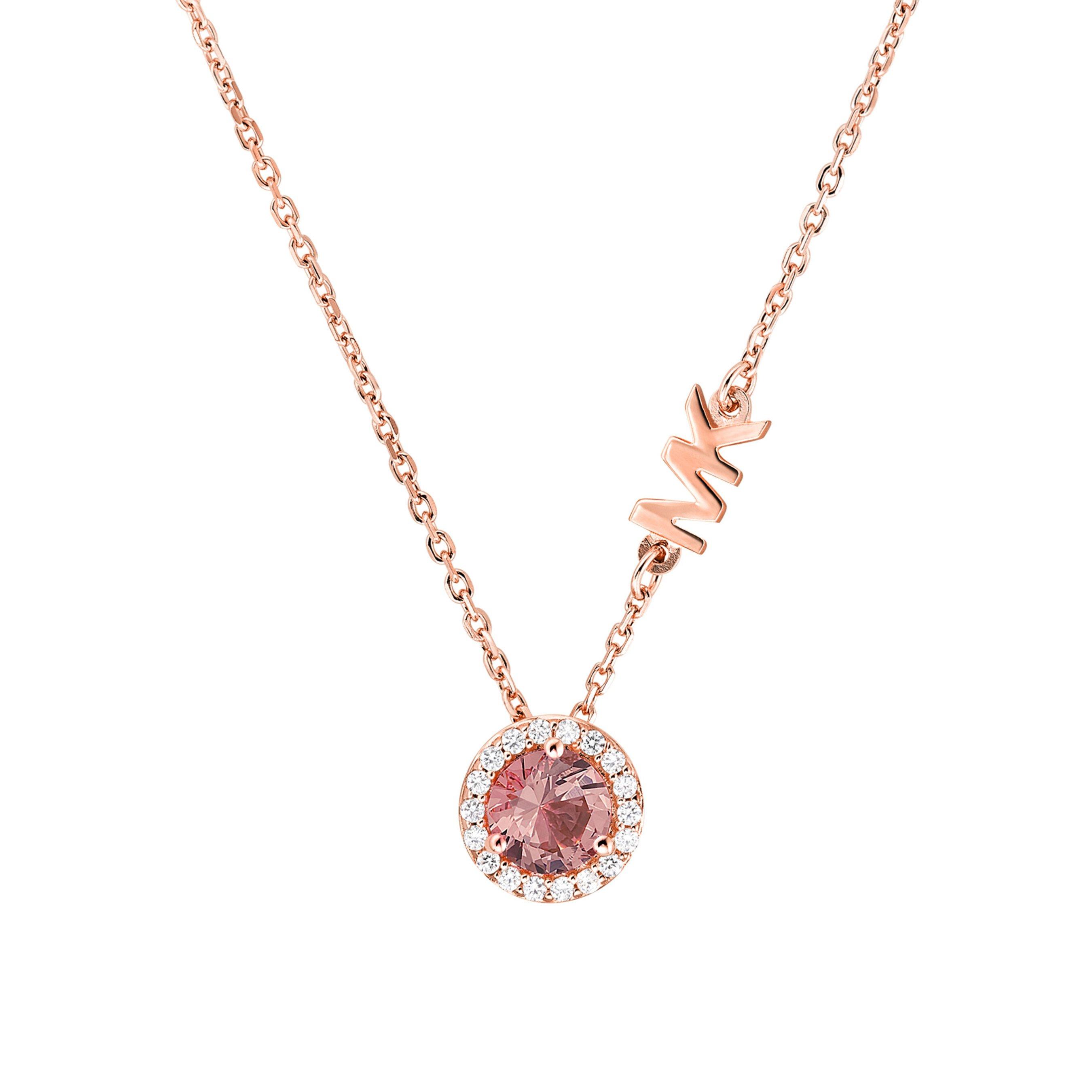 Michael Kors Exclusive Rose Gold Plated Silver Pink Halo Necklace | 0121278  | Beaverbrooks the Jewellers