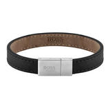 BOSS Essentials Black Leather Men's Bracelet