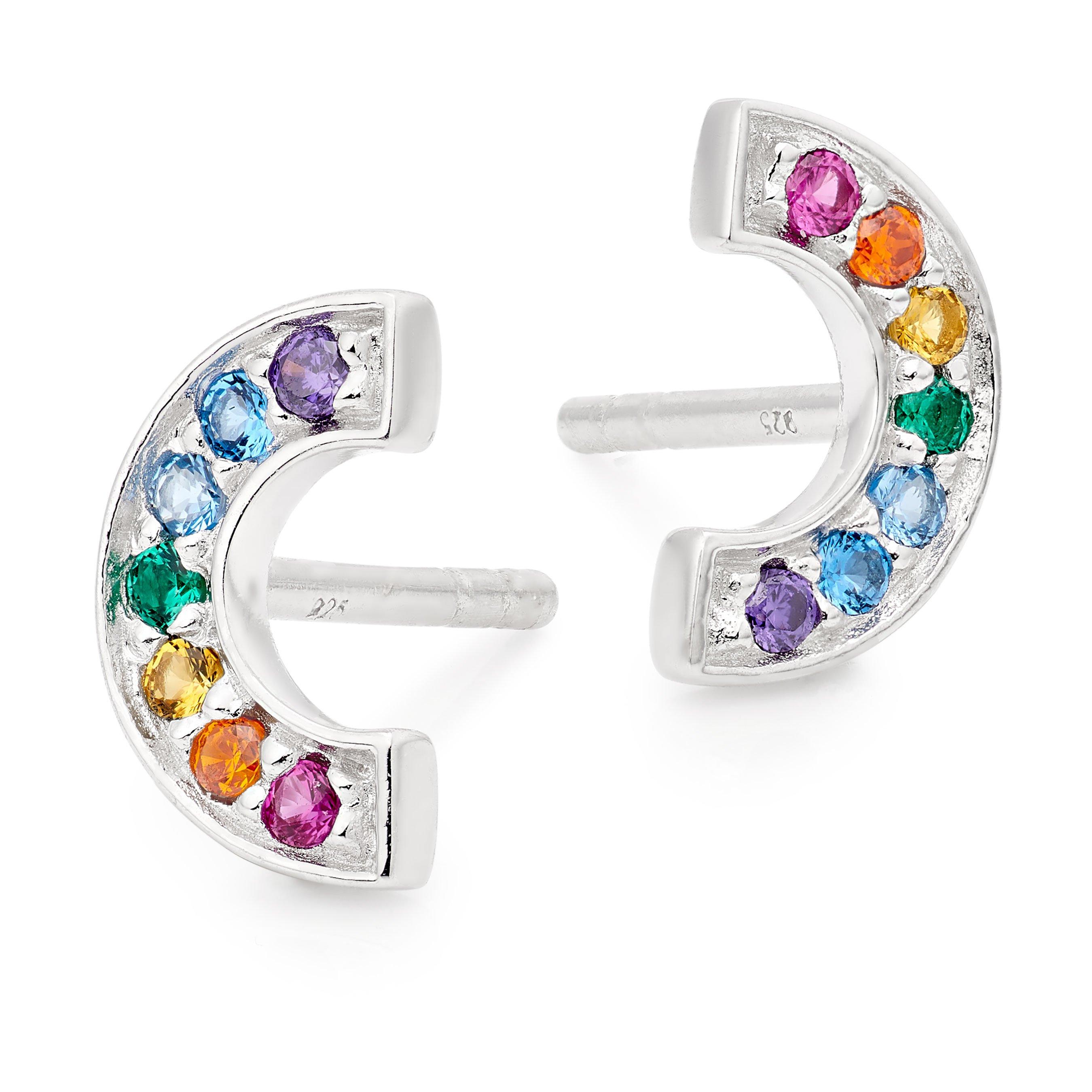 Silver Cubic Zirconia Multicoloured Rainbow Earrings