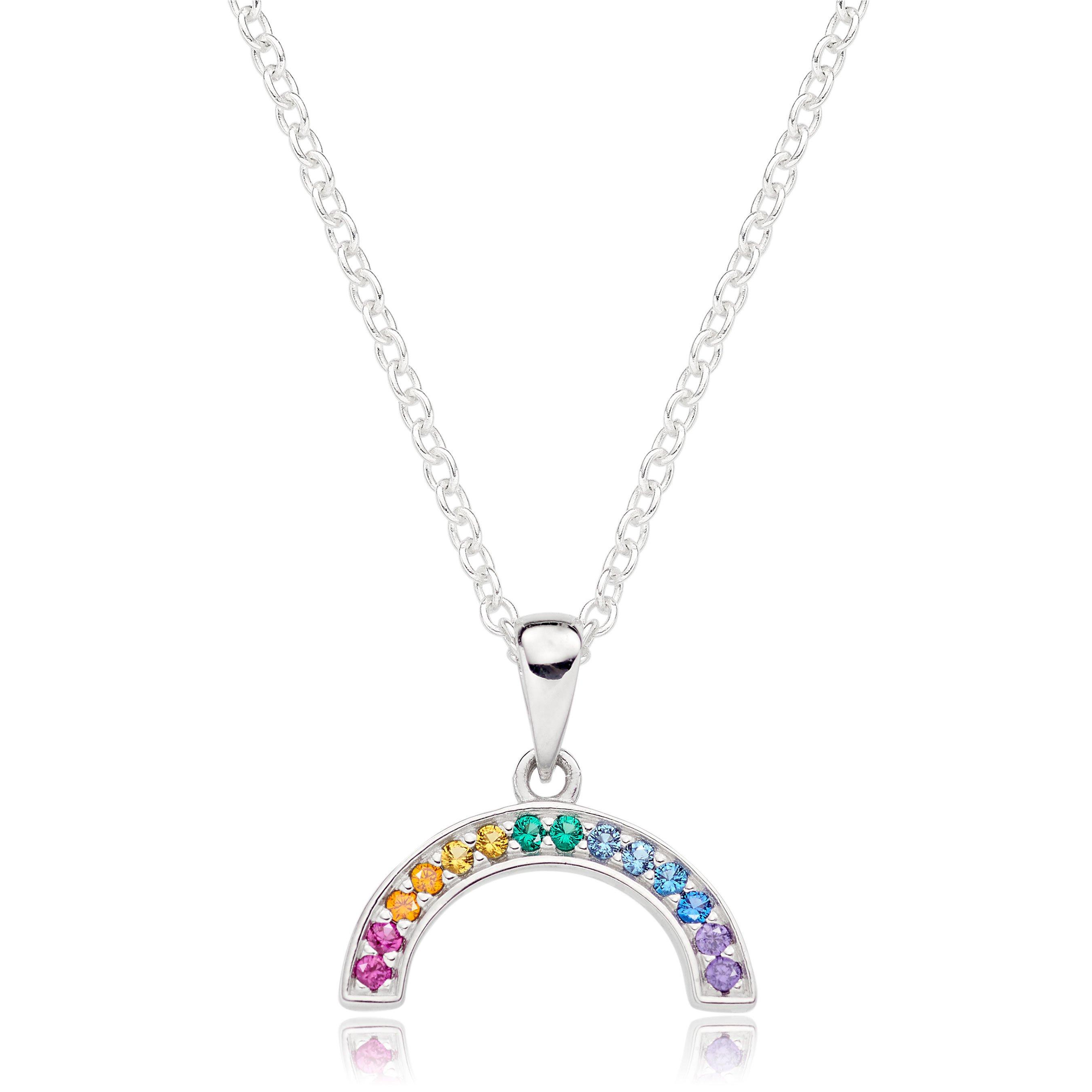 Silver Cubic Zirconia Multicoloured Rainbow Necklace