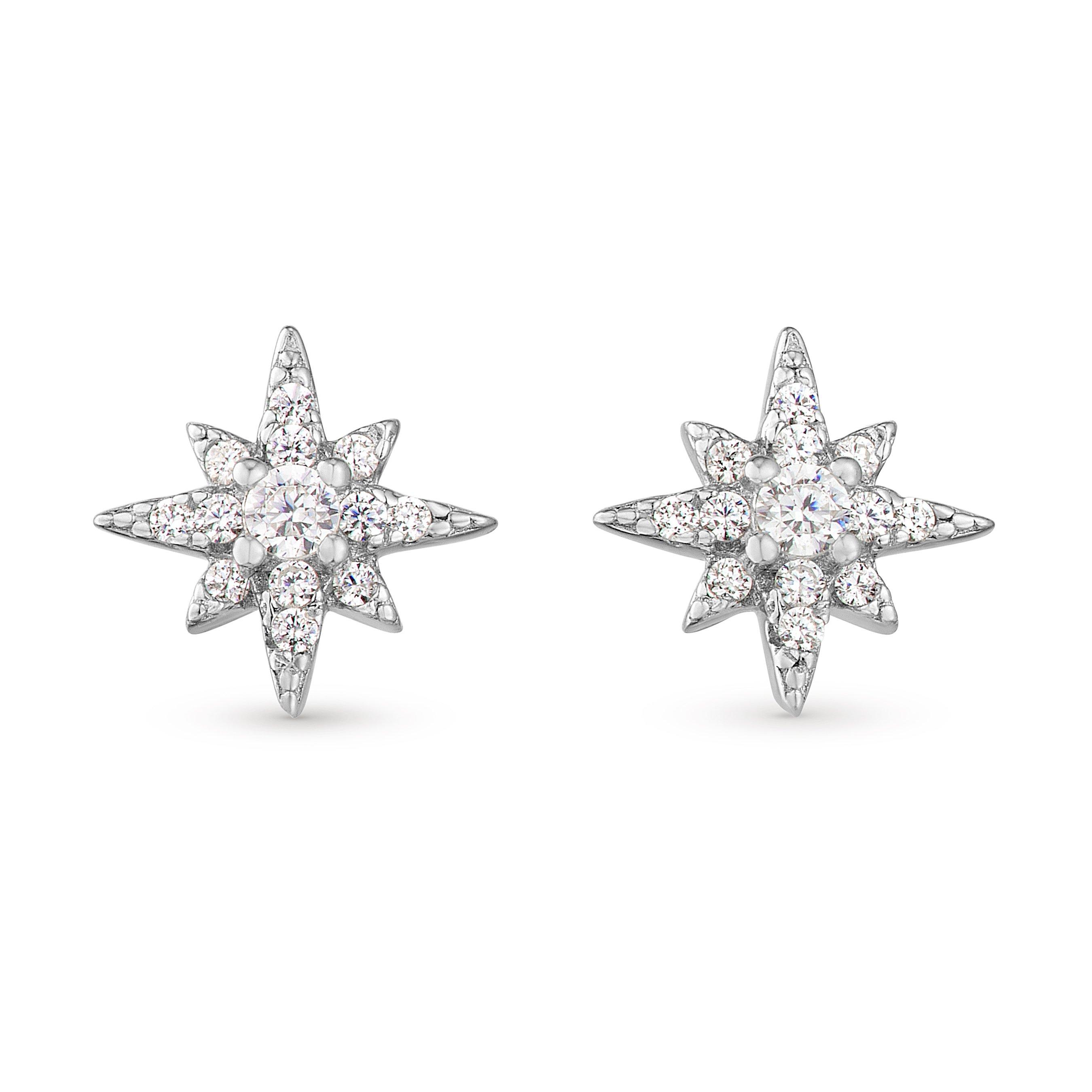 Beaverbrooks Silver Cubic Zirconia Celestial Star Stud Earrings