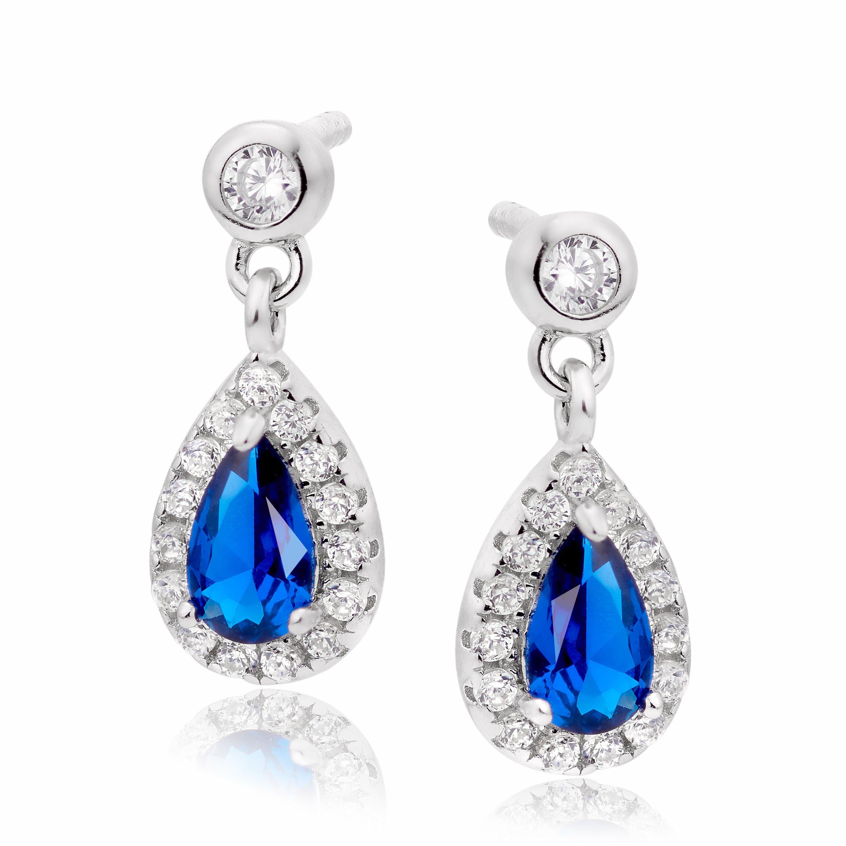 Beaverbrooks Silver Blue Cubic Zirconia Halo Drop Earrings