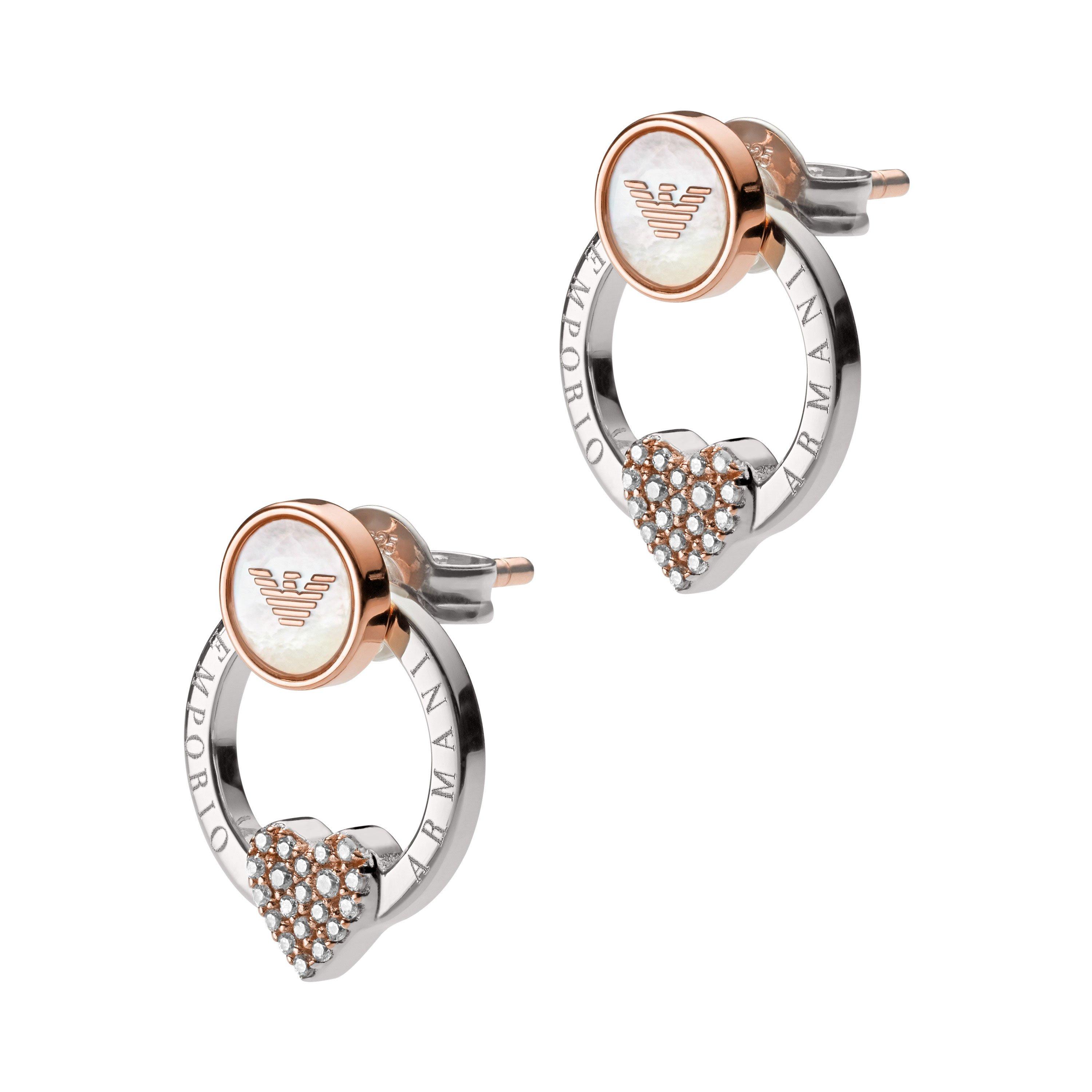 Emporio Armani Silver and Rose Gold Plated Earrings | 0124967 |  Beaverbrooks the Jewellers