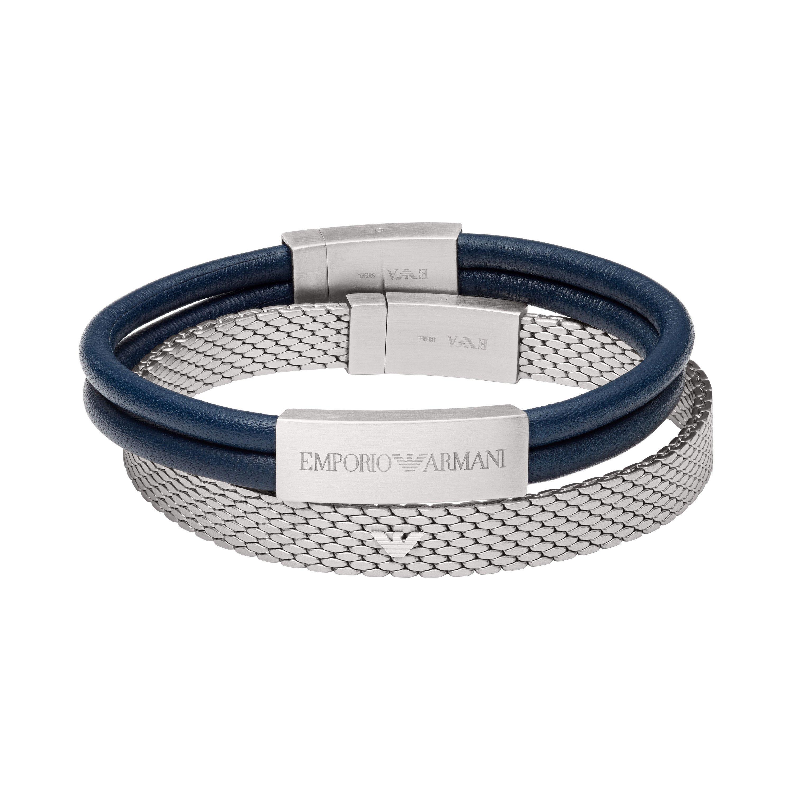 Emporio Armani Leather and Mesh Men's Bracelet Set | 0124992 | Beaverbrooks  the Jewellers