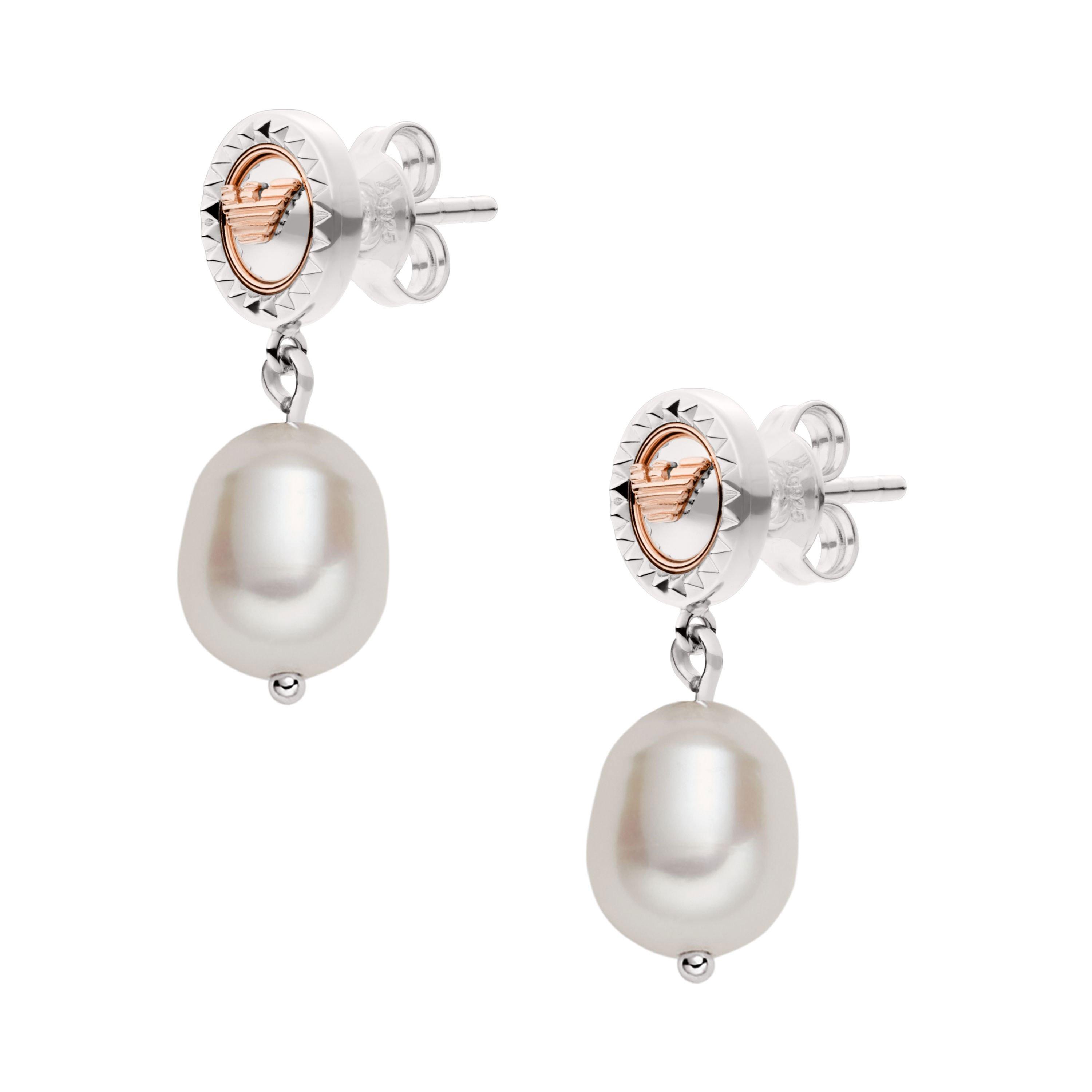 Emporio Armani Silver Pearl Drop Earrings