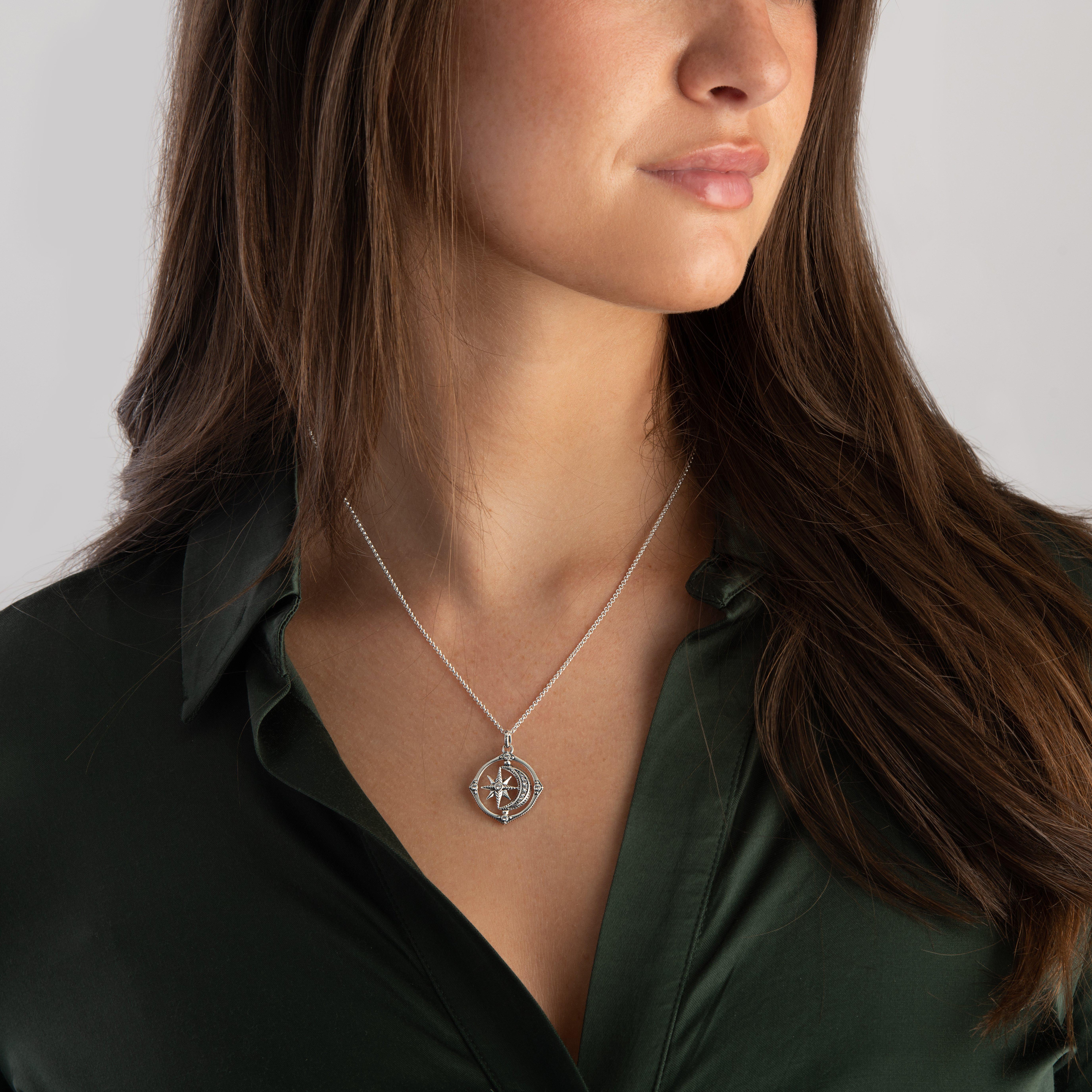 Silver Star and Moon Necklace