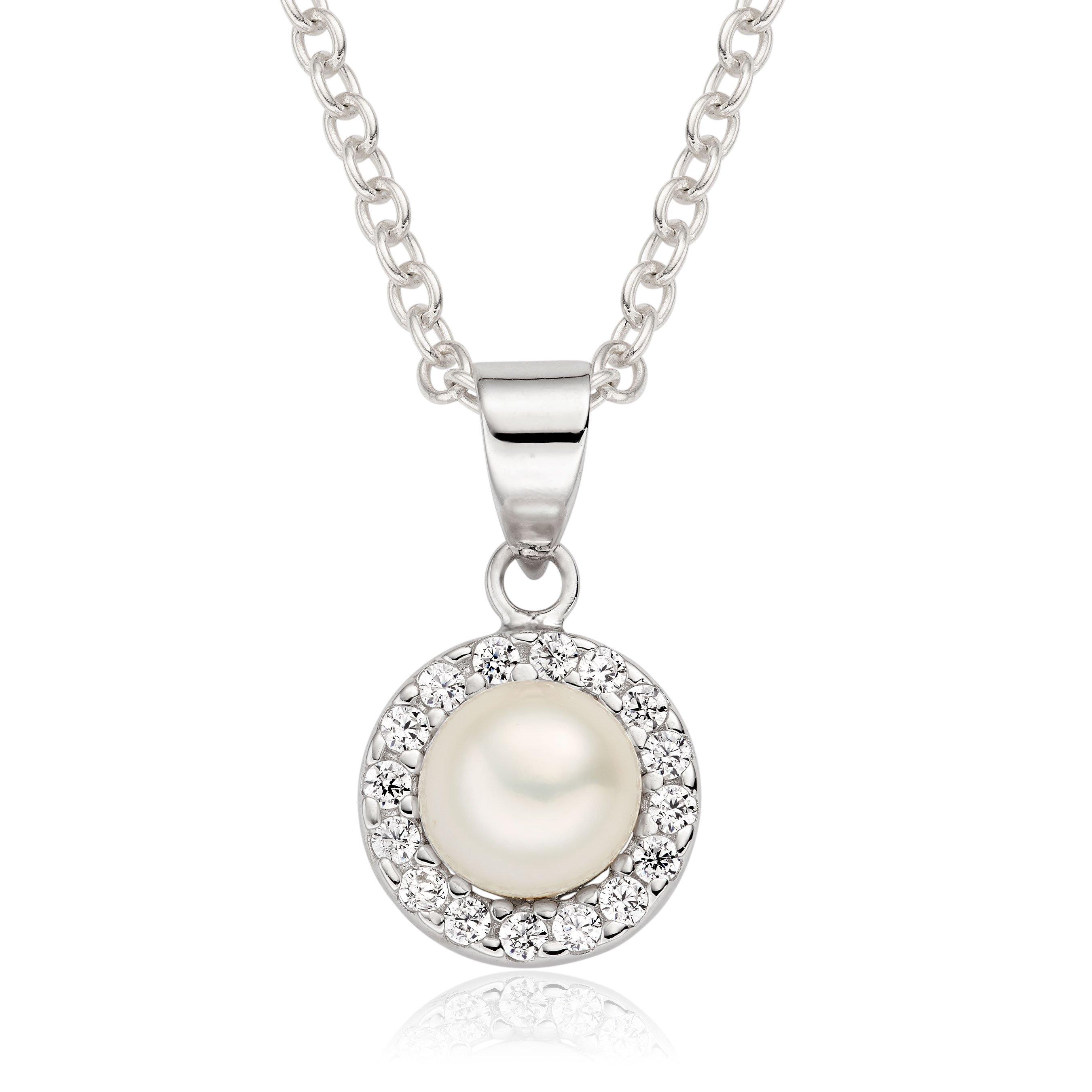 Beaverbrooks Silver Cubic Zirconia and Freshwater Cultured Pearl Pendant