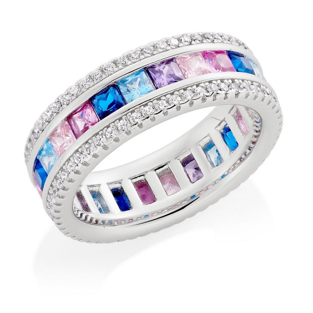 Silver Multi Coloured Cubic Zirconia Ring