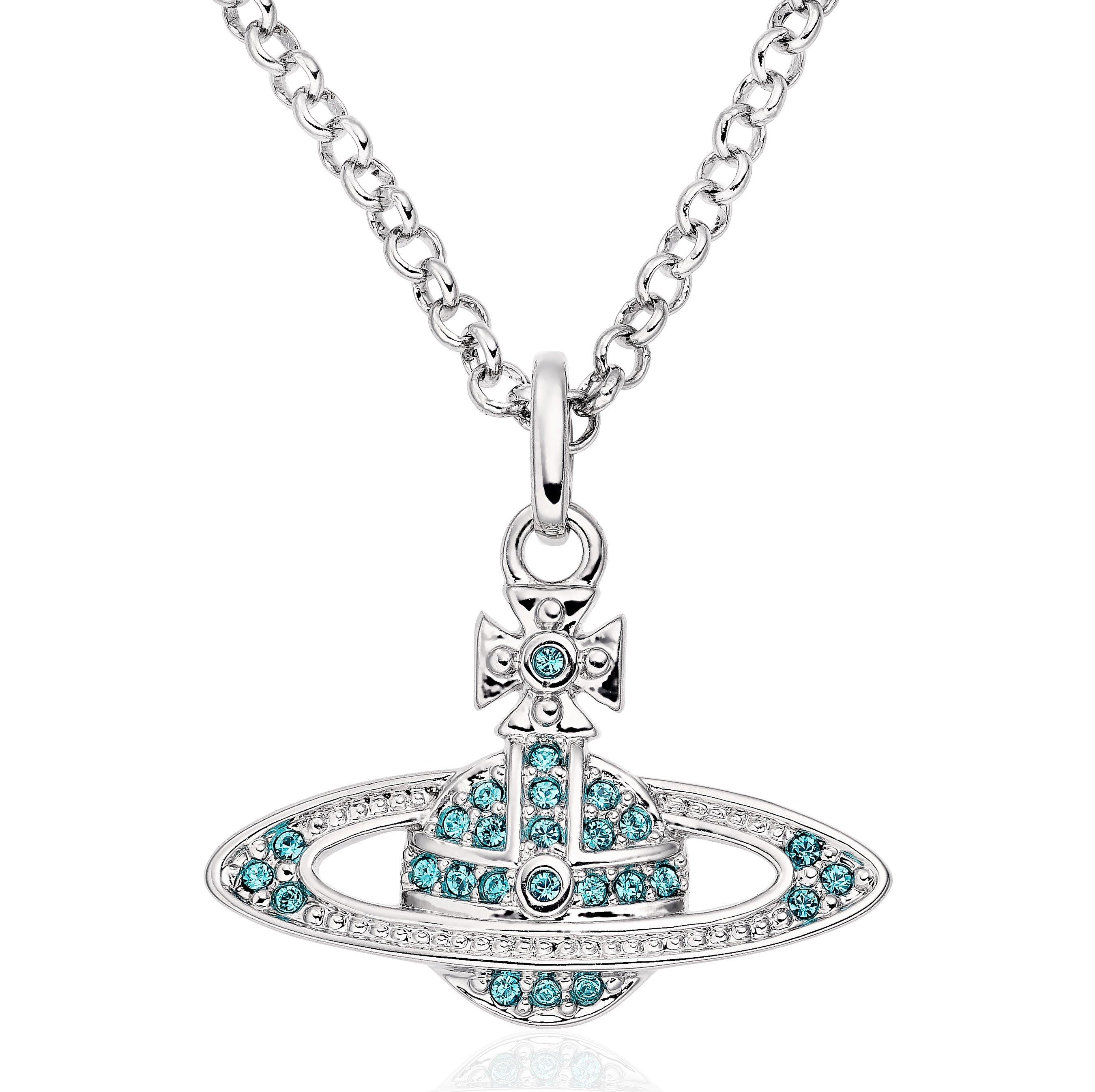 Vivienne Westwood Bas Relief Platinum Tone Blue Crystal Pendant ...