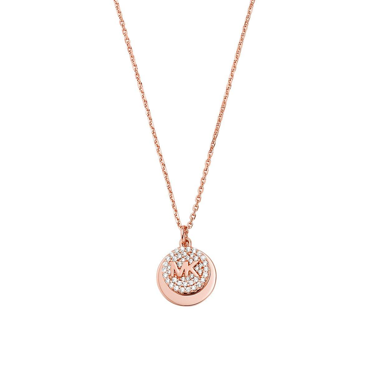 Michael Kors Premium Rose Gold Tone Double Circle Logo Necklace ...