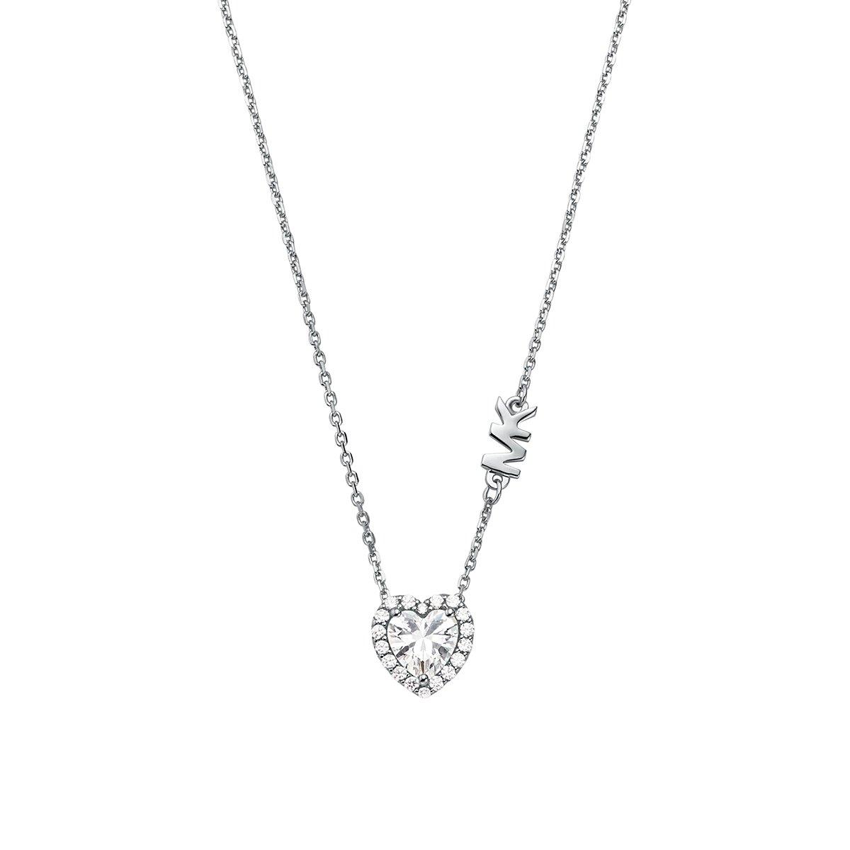 Michael Kors Premium Silver Heart Shaped Cubic Zirconia Halo Necklace ...