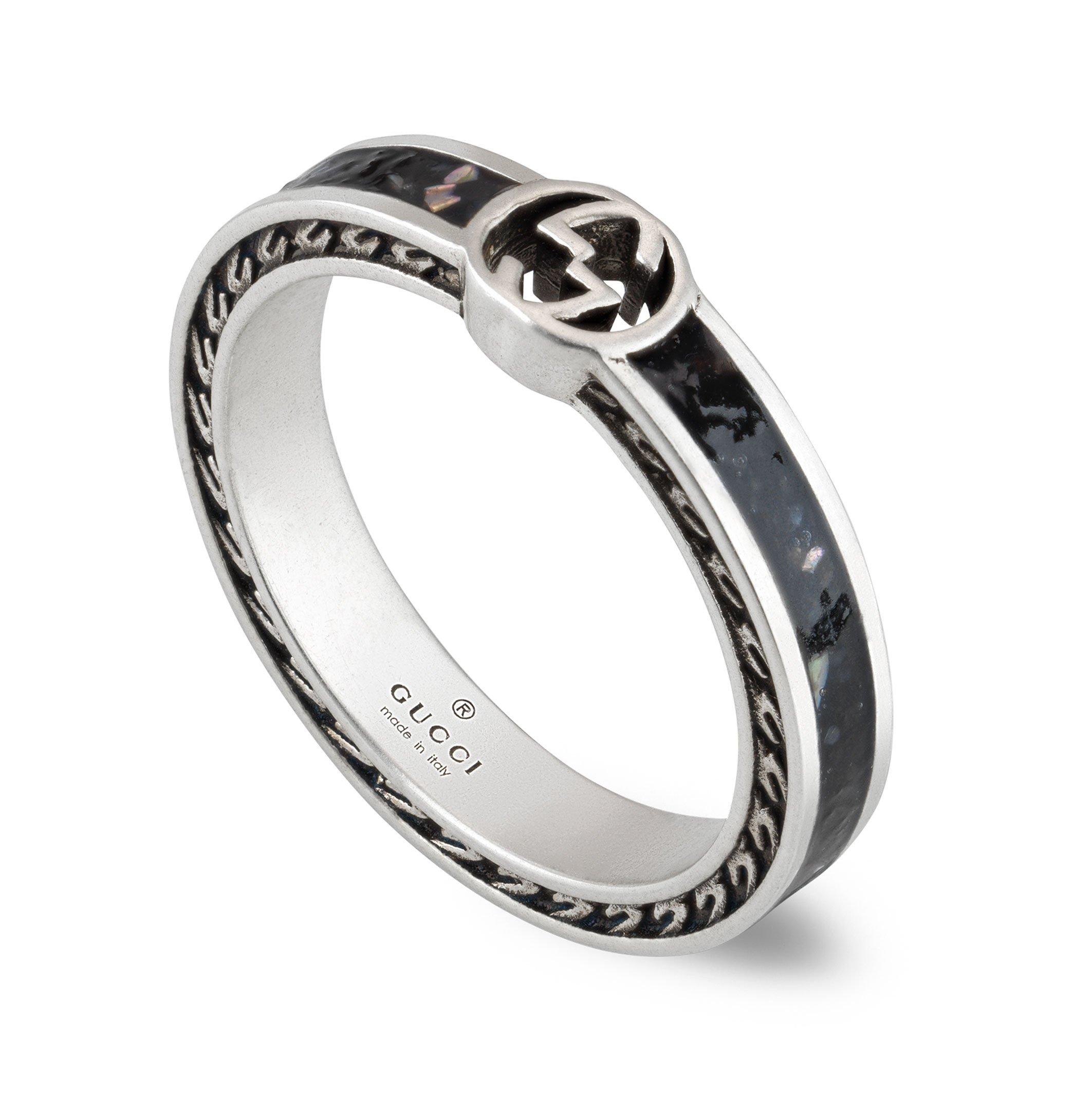 Gucci Interlocking Silver and Black Enamel Ring | 0130271 ...