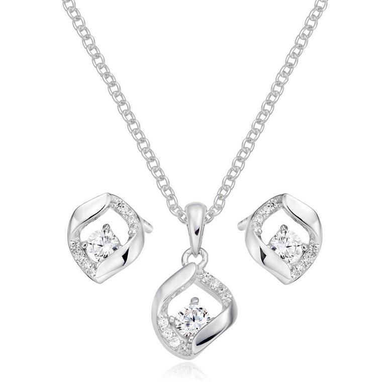 Silver Cubic Zirconia Necklace and Earrings Set