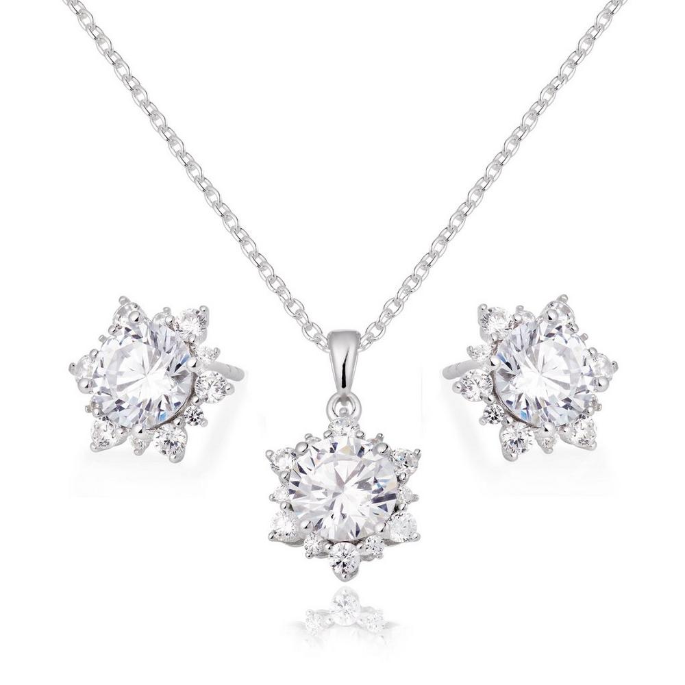 Silver Cubic Zirconia Pendant and Earring Set
                                    