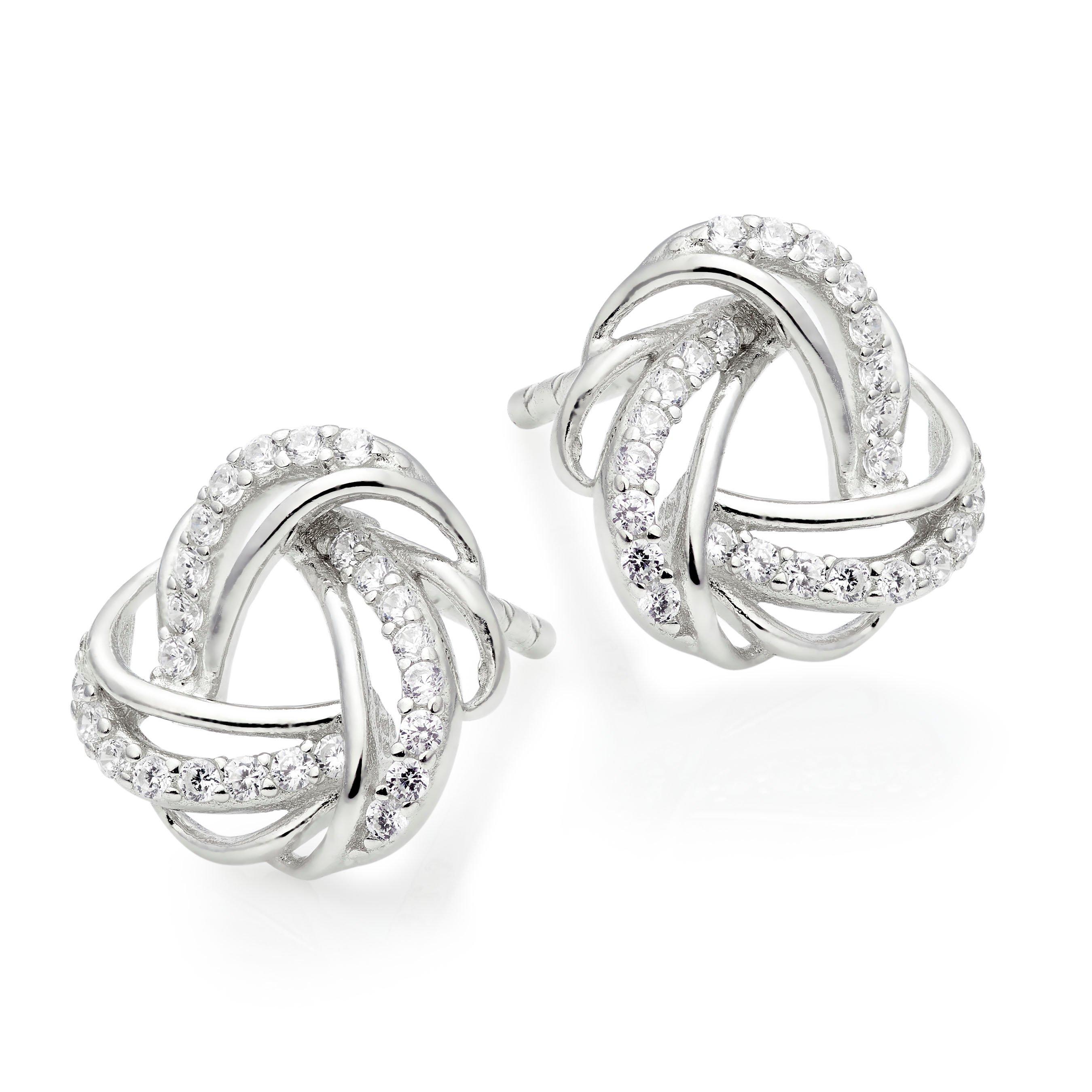 Large silver store knot earrings