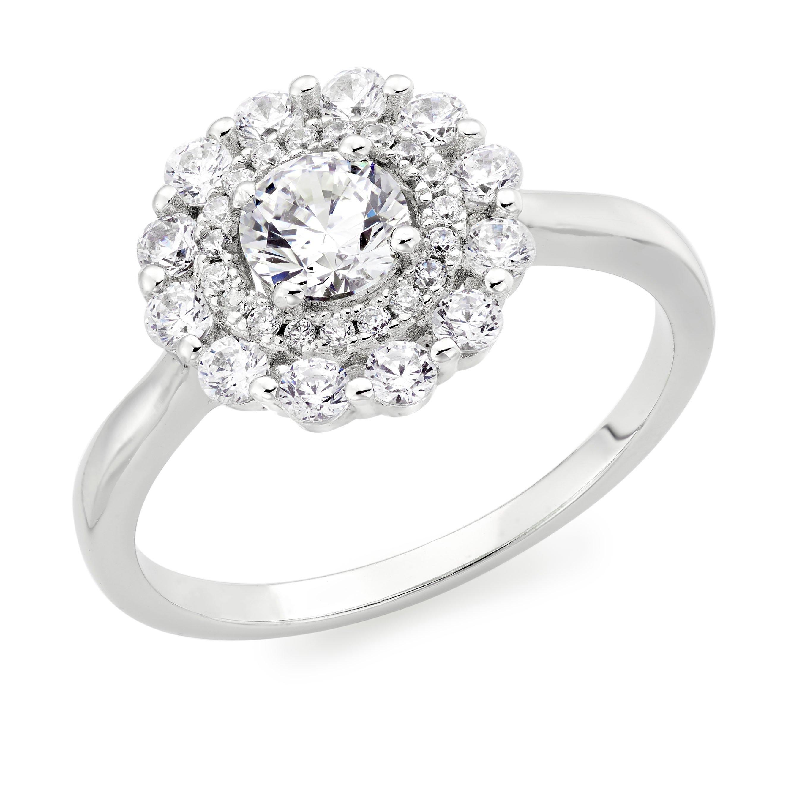 Silver Cubic Zirconia Double Halo Ring | 0131262 | Beaverbrooks the ...