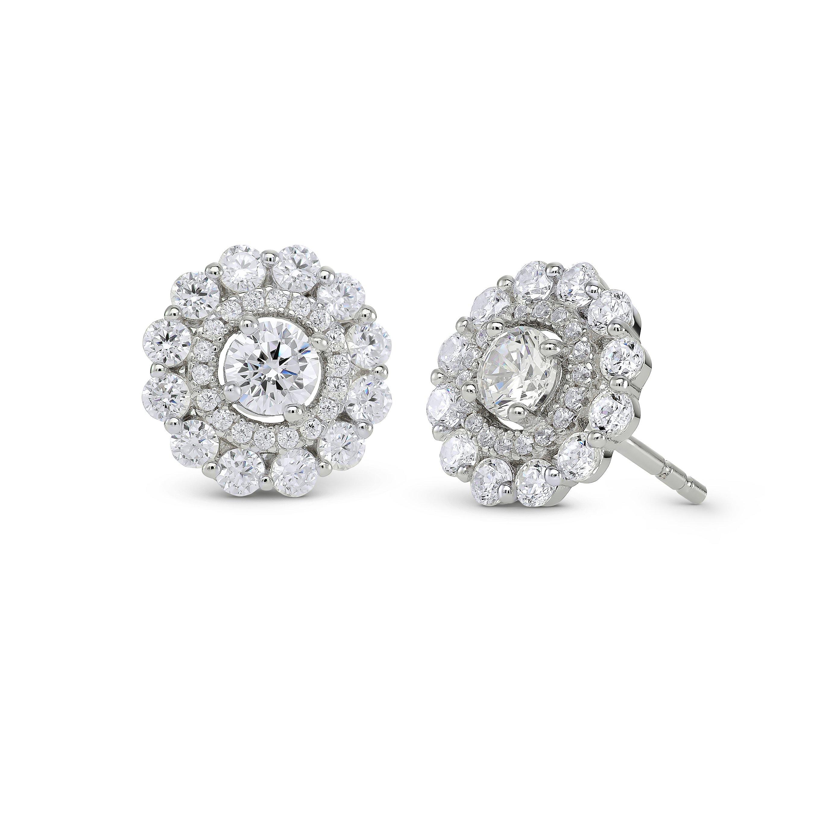 Silver Cubic Zirconia Double Halo Stud Earrings | 0131264 ...