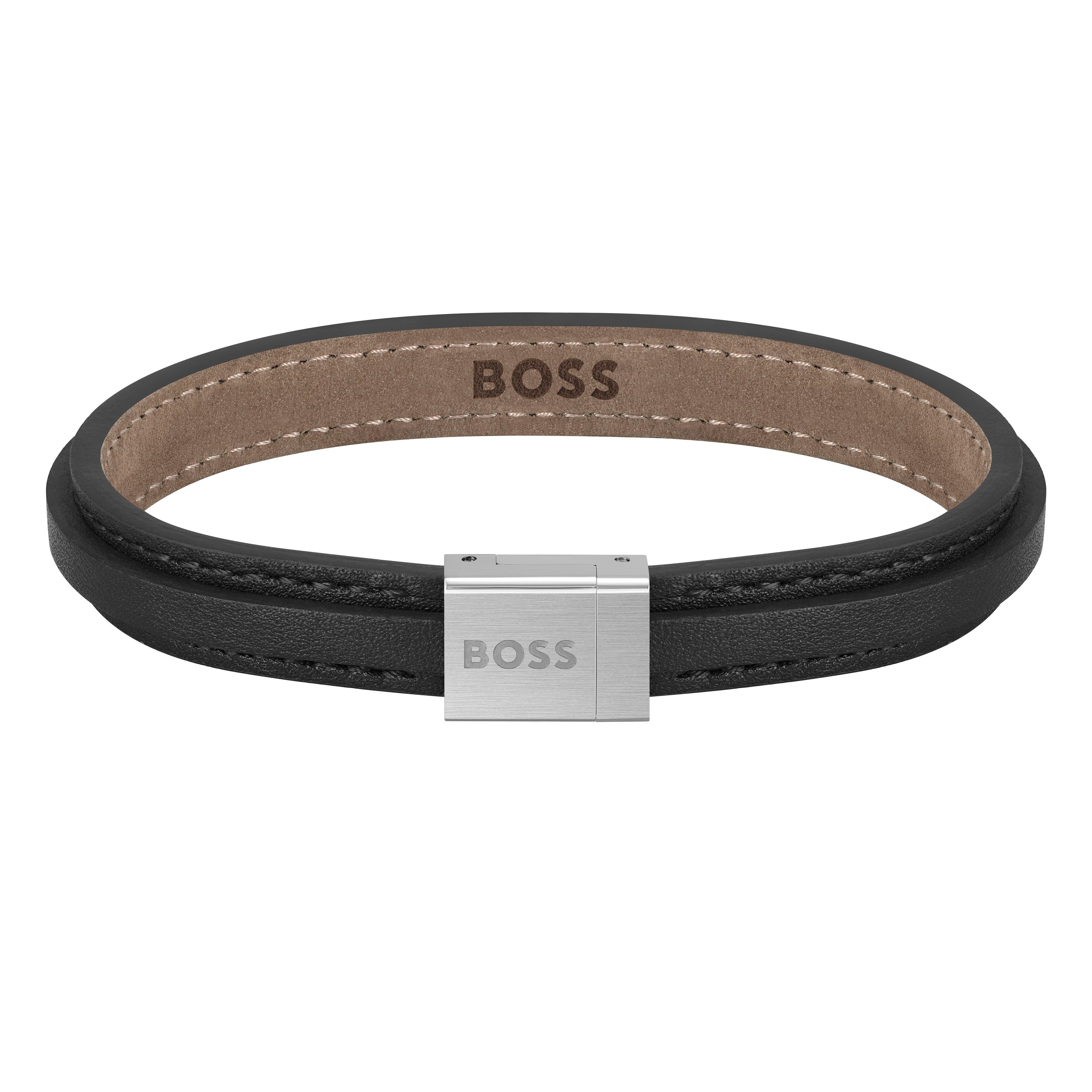 BOSS Black Leather Men s Bracelet