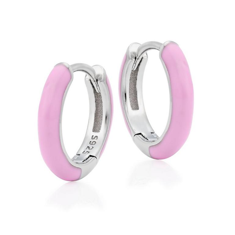 Silver Enamel Pink Hoop Earrings