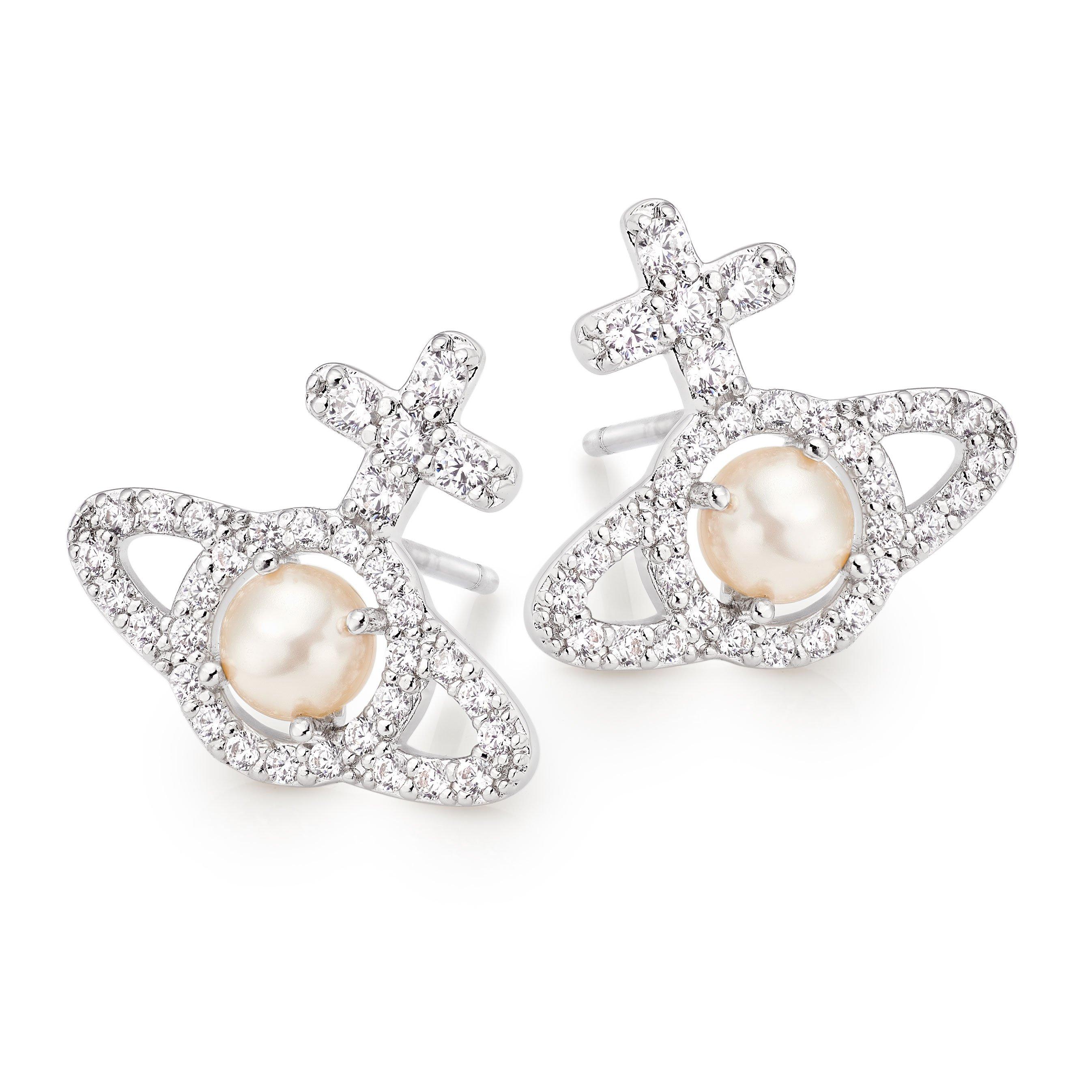 Vivienne Westwood Platinum/White CZ Ofelia Earrings |Hurleys VIVIENNE Westwood authentic white earrings main image 1