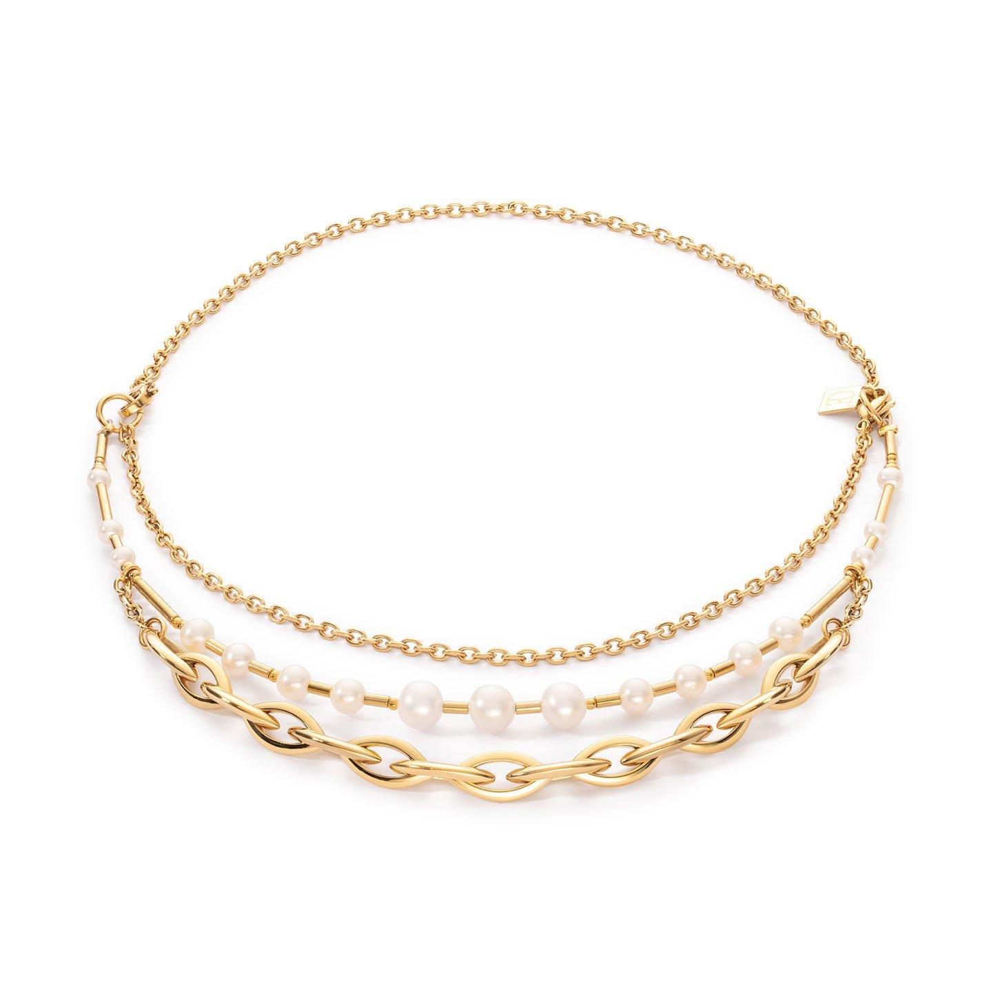 Coeur De Lion Freshwater Pearl Yellow Metal Layered Necklace | 0133231 ...