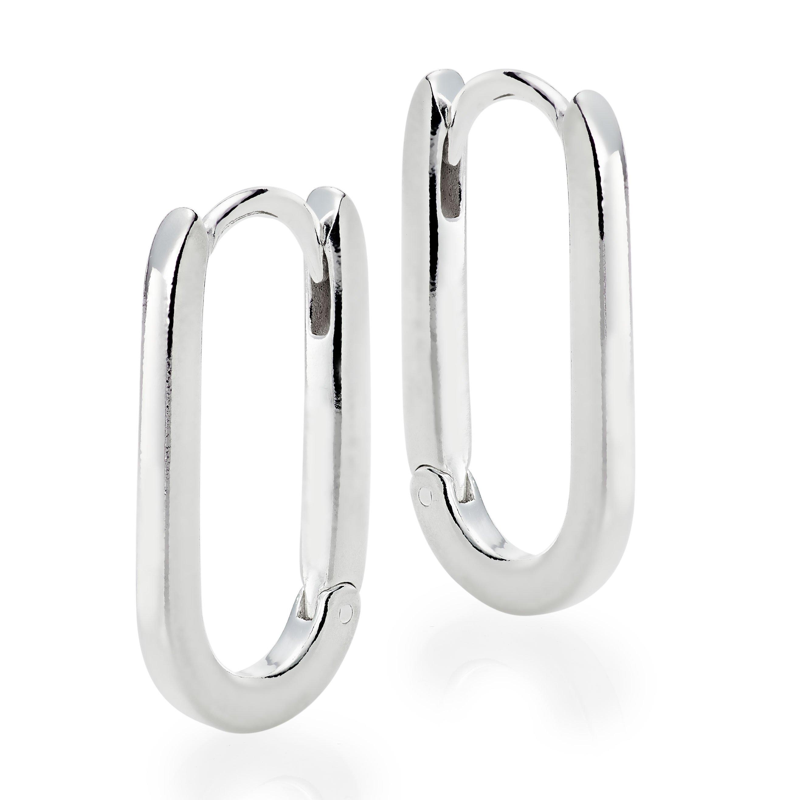 Silver Rectangular Hoop Earrings | 0133901 | Beaverbrooks the Jewellers