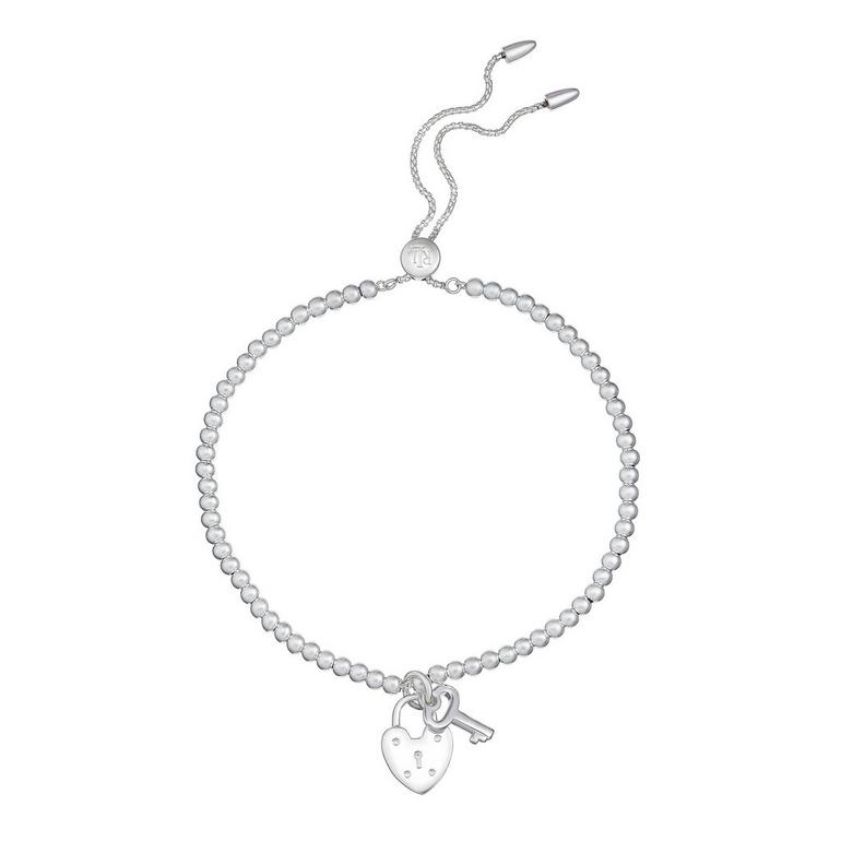 Lauren Ralph Lauren Silver Heart Padlock and Key Charm Bracelet