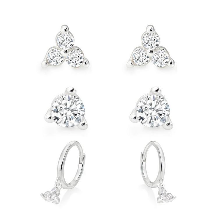 Silver Cubic Zirconia Fancy Cut Earrings Set
